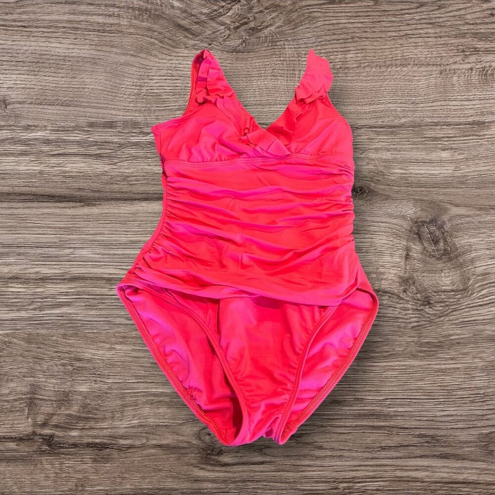 Lauren Ralph Lauren Women’s Red One Piece Swimsuit Ruffles Ruching Size 10